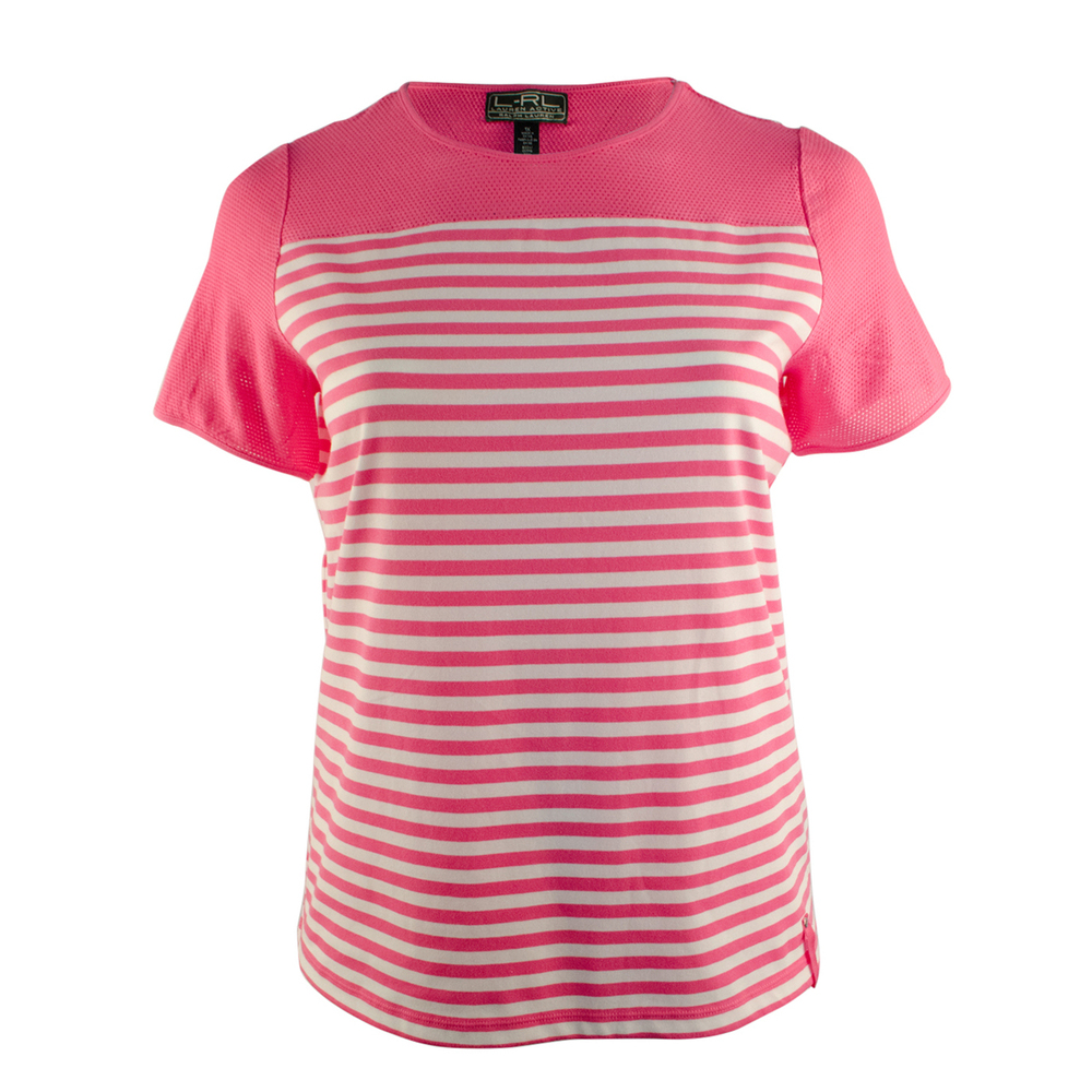 NWT Women's Plus Size Short Sleeve Striped Mesh Yoke T-Shirt-PW-1X $64.5